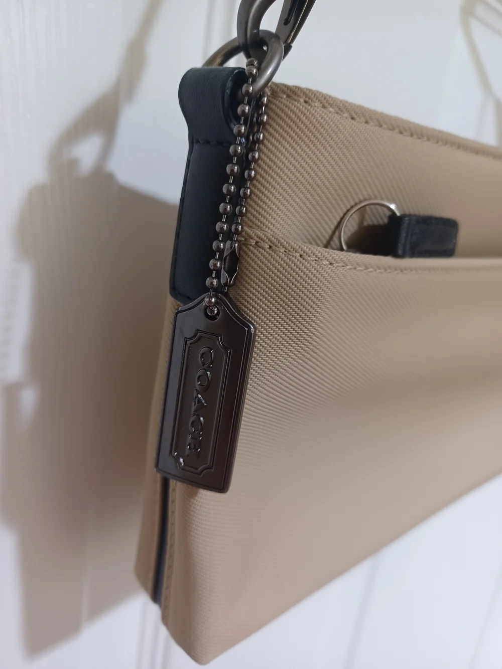Coach Mercer Beige Shoulder Bag with Black Handle